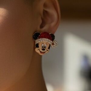 Disney Red & Black Rhinestone Minnie Holiday Stud Earrings